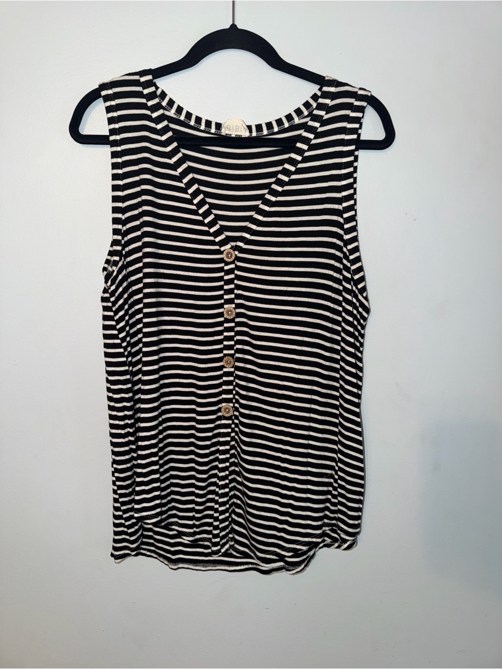 BiBi Black & White Striped Button-Front Tank